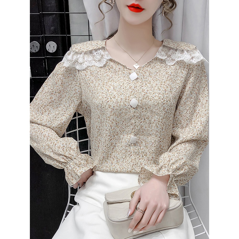 áo sơ mi hoa phối ren xinh yêu 2021