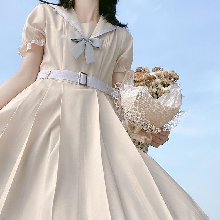 Đầm Chữ A Tay Ngắn Cổ Thủy Thủ Dáng Rộng Phong Cách Hàn Quốc Thời Trang Mùa Hè Xinh Xắn Cho Nữ