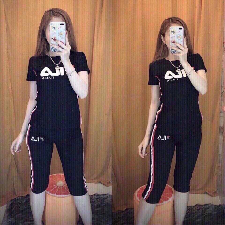 Set Cotton Lửng Nữ Dáng Thể Thao - Logo Thêu - SP Y Hình