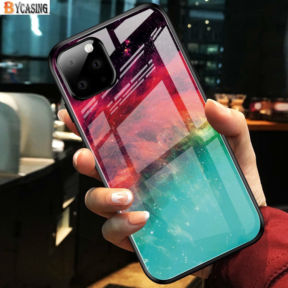 Ốp điện thoại khung TPU mềm dạng kính cường lực màu gradient cho Iphone 11 Pro Max Iphone 11 Pro Iphone 11 BY