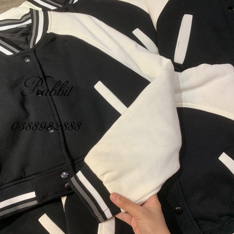 Bomber croptop đen trắng