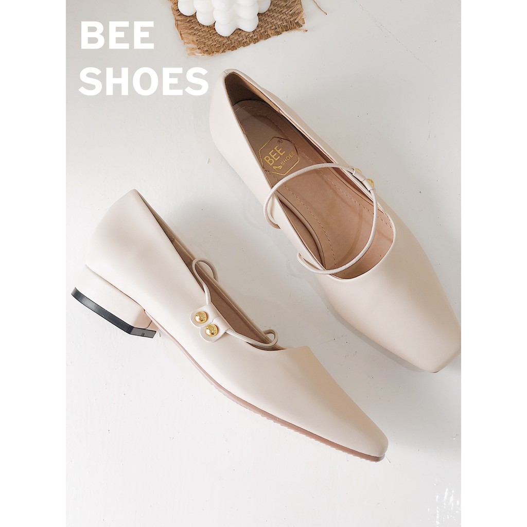 BEESHOES - GIÀY BÚP BÊ NỮ MŨI VUÔNG QUAI CHUN NGANG - GIÀY BÚP BÊ NỮ ĐẾ BỆT DA MỀM SẴN MÀU ĐEN - BE - TRẮNG 201054