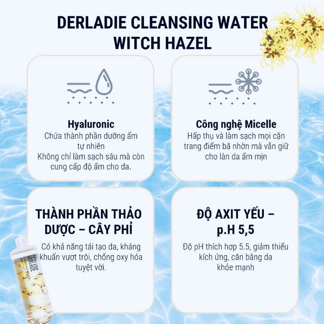 Tẩy trang DERLADIE Cleansing Water Witch Hazel 500ml Hàn Quốc