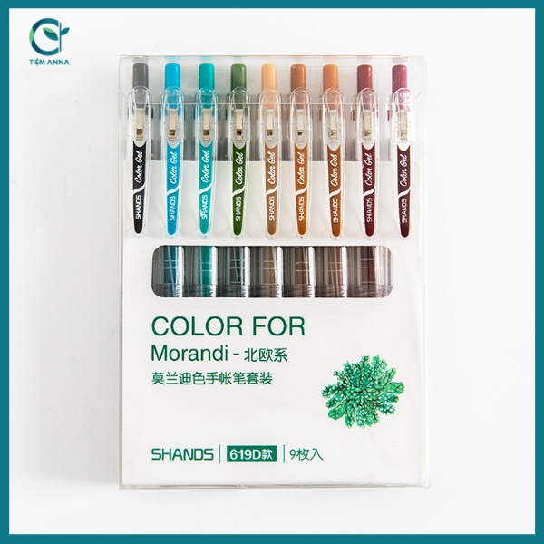 Set 9 bút gel bấm Morandi ngòi 0,5mm 9 màu đẹp mắt tiện dụng