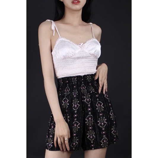 Áo croptop hai dây mocking - Croptop Smocked Self-Tie Cami • Storenyy