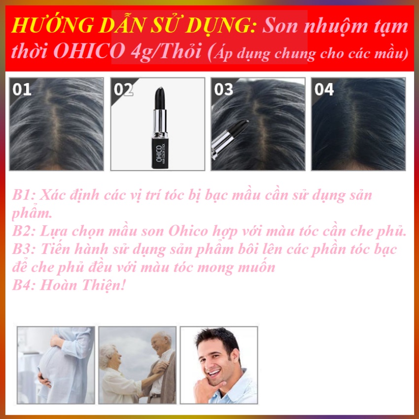 Son Nhuộm Tóc Che Phủ Tóc Bạc Tạm Thời OHICO 04Gr/Thỏi 04 Mầu Chọn Lựa