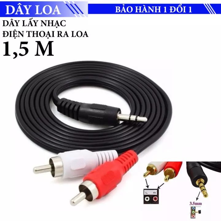 [Mã ELFLASH3 hoàn 10K xu đơn 20K] Dây Loa 1 Đầu 3.5 Ra 2 Đầu AV Hoa Sen ( dài 1.5M - 3M - 5M )