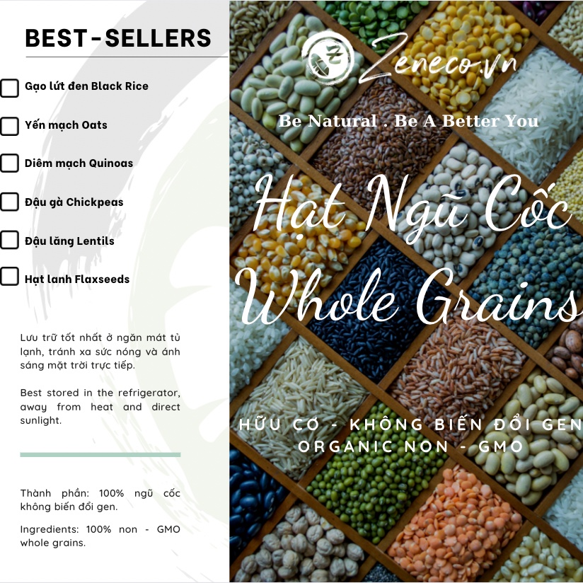 Gạo lứt đen - Yến mạch - Diêm mạch - Đậu gà - Đậu Lăng - Hạt lanh | Black Rice- Oat- Quinoa- Chickpea- Lentil- Flaxseed