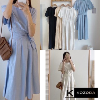 Váy thắt nơ rời dáng dài Hàn Quốc Đầm thanh lịch thiết kế xếp li chít eo tôn dáng Kozoda D23