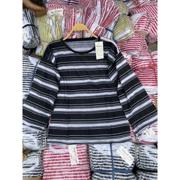 Áo thun dài tay kẻ ngang tay bèo form rộng