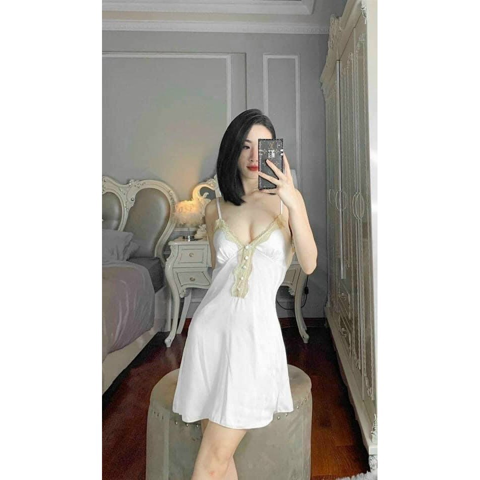 Váy ngủ lụa sexy cúc bọc QCCC hot 2021 Kenshop0602 sẵn sl