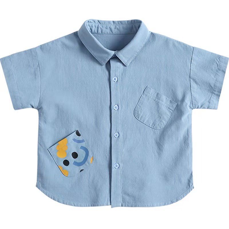 Áo Sơ Mi Cotton Tay Ngắn Dáng Rộng In Hoạt Hình Thời Trang Mùa Hè Hàn Quốc Cho Bé Trai