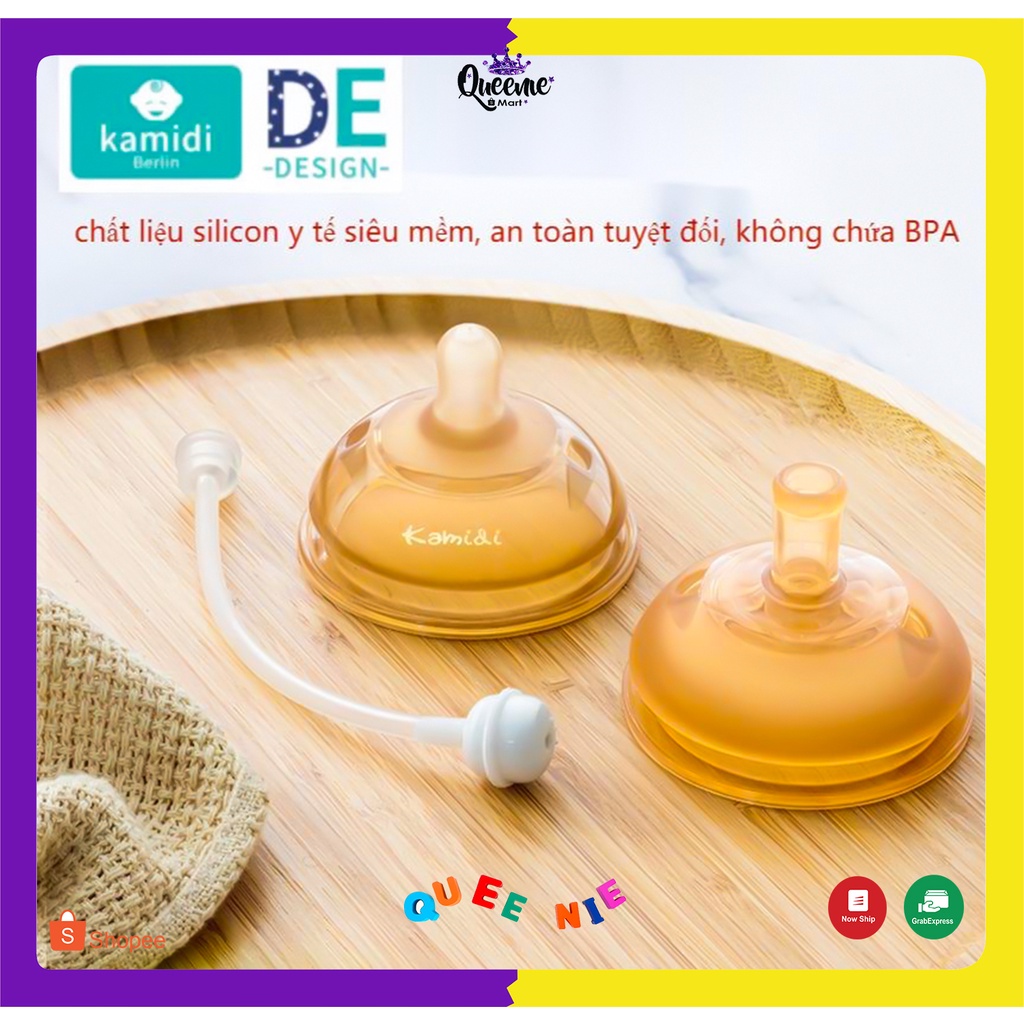 Núm hút bình silicon y tế KAMIDI cao cấp, Không chứa BPA, An toàn tuyệt đối.- Cho bé tập uống nước
