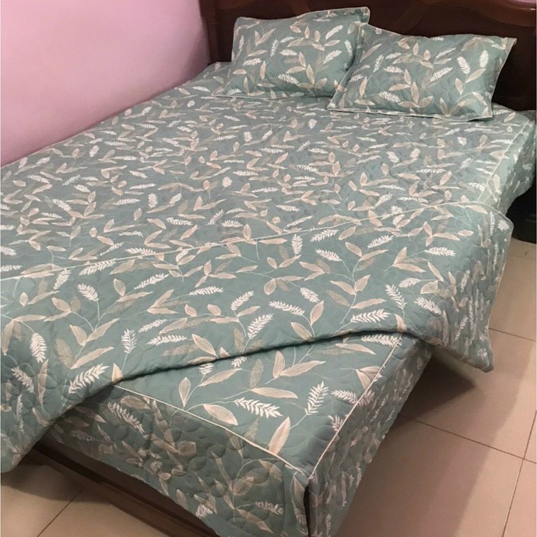 Bộ Ga Phủ Trần Bông 4 Món Vỏ Chăn Lồng Được Ruột MẪU LÁ TRE Dành Cho Gia Đình Bạn