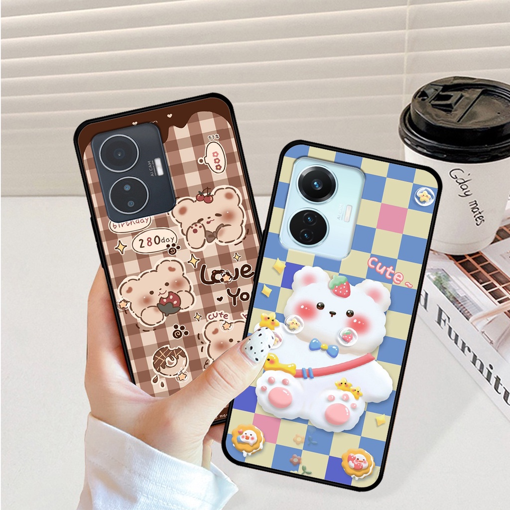 Ốp lưng Vivo Y55 2022 in hình caro gấu thỏ dễ thương
