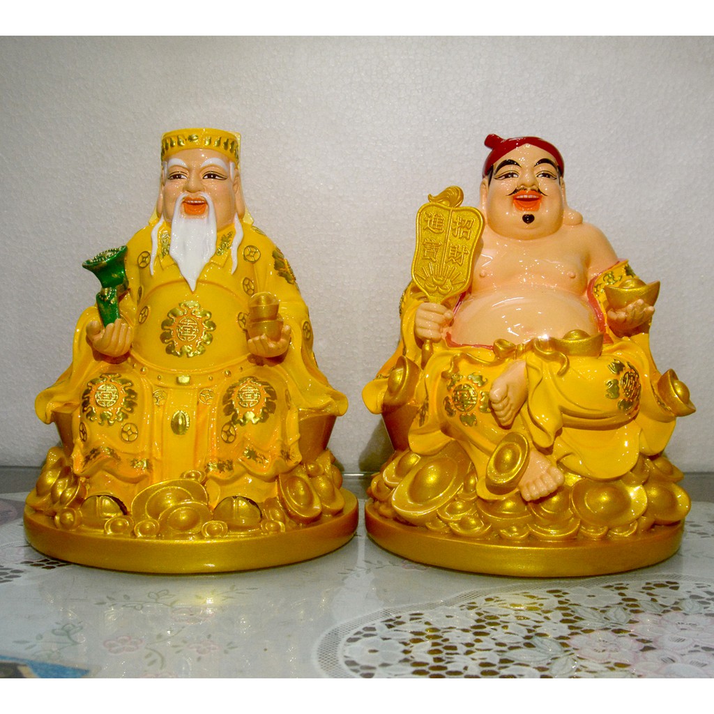Bộ tượng Hai Ông Thần Tài Thổ Địa đế tròn cao 26cm