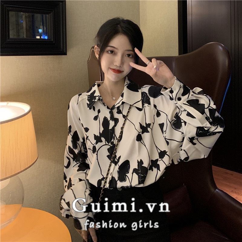 Áo Sơ Mi Nữ Tay Dài In Hoa Phong Cách retro Mùa Thu Mới