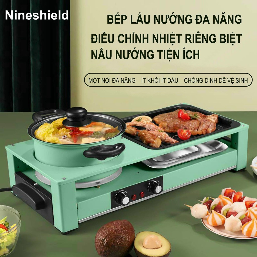 [Mã ELHADEV giảm 4% đơn 300K] [Sẵn]Bếp lẩu nướng đa năng 2in1 Nineshield tiện lợi cho gia đình nhỏ bảo hành 12 tháng