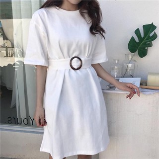 Váy thun đầm nữ tay lỡ Hàn Quốc kiểu basic + thắt lưng VV1
