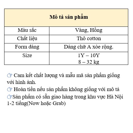 Váy bé gái mùa hè, Váy bé gái dáng xòe chất liệu thô cotton mịn,mát đủ size cho bé