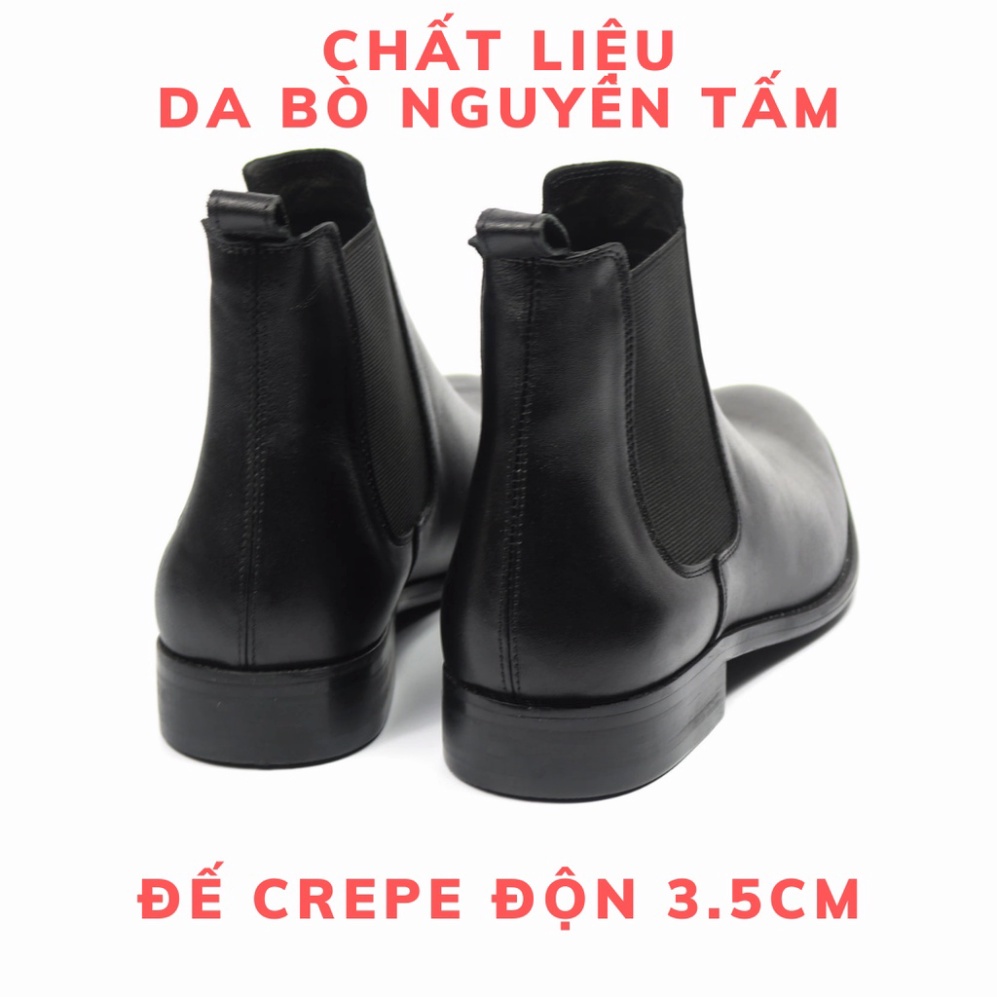 Giày thời trang nam cao cổ Chelsea boots tăng 3.5cm chiều cao da bò nguyên tấm | BigBuy360 - bigbuy360.vn