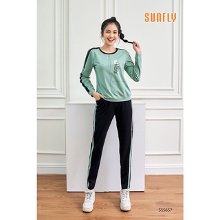 Bộ đồ thể thao cotton sunfly áo tay dài quần dài ss5657