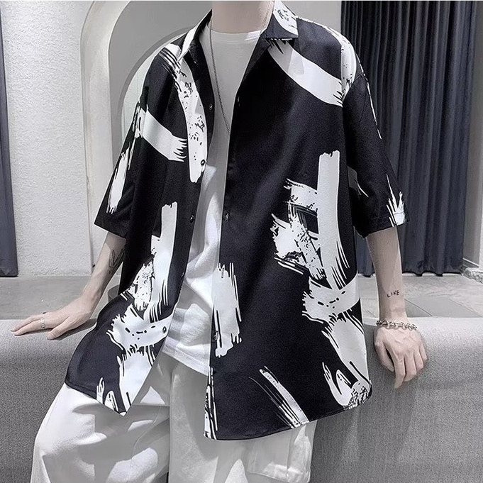 Áo Sơ Mi Lụa Tay Lửng In Họa Tiết Phong Cách Trung Hoa Thời Trang Mùa Hè Dành Cho Nam