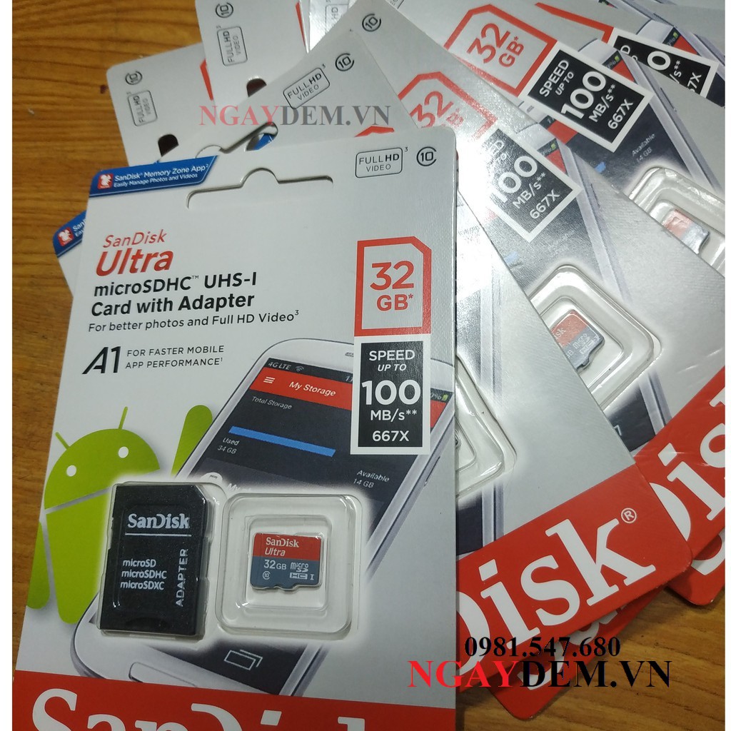 Thẻ Nhớ CaMicroSDHC SanDisk Ultra 16G/32GB/64G/ 80MB/S Class10- Hàng Chính Hãng - BH 2 Năm-NgayDem.vn -0324