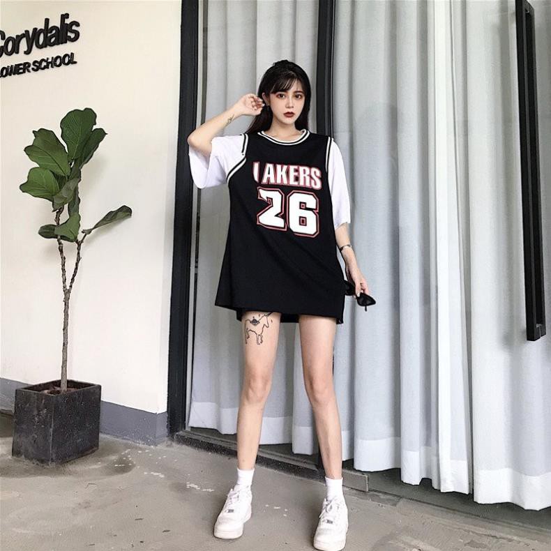 Áo thun phối tay bóng rổ 26 phom rộng unisex hàn quốc/ Áo phông thể thao nam nữ trẻ trung cá tính_kudoshop *