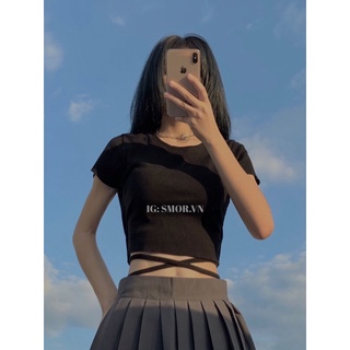 [ẢNH THẬT ĐỘC QUYỀN SMOR.VN] Áo croptop tay ngắn, đan dây eo