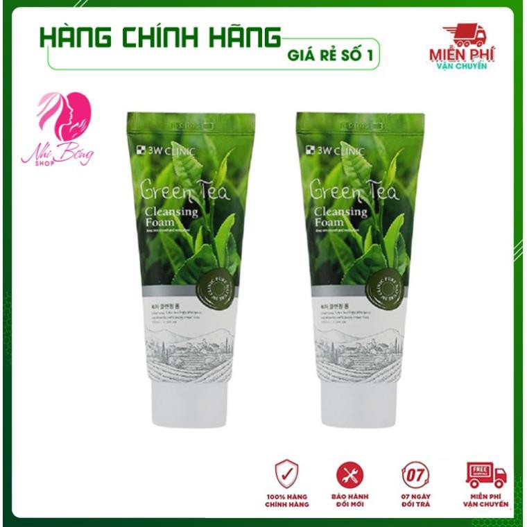 [Hàng Nhập Khẩu] Bộ 2 Sữa rửa mặt trắng da - sữa rửa mặt giảm mụn chiết xuất từ trà xanh 3W Clinic Hàn Quốc 100mlx2 Lọ