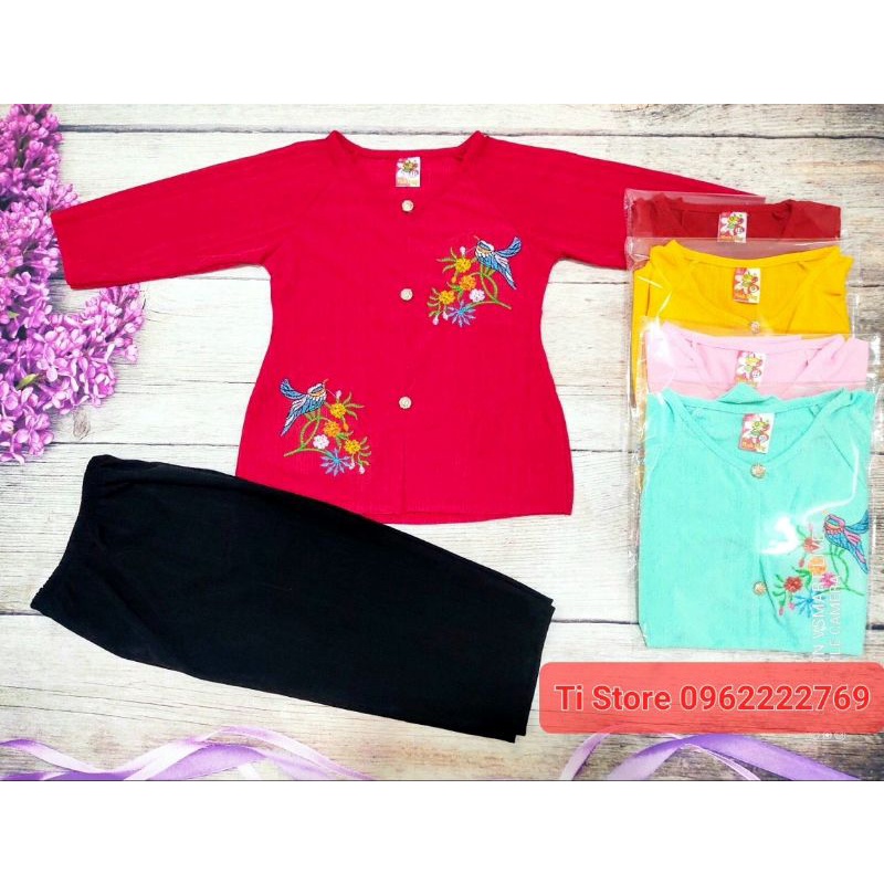 16-32kg Set Bộ Bà Ba Thun Gân Nút Giả Giá Rẻ Cho Bé Gái