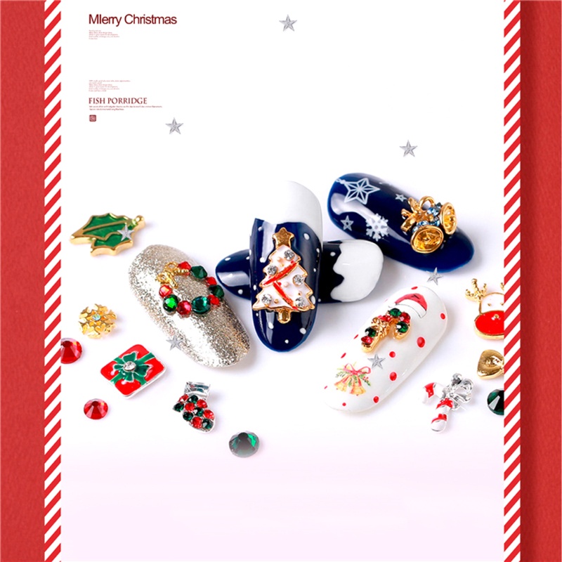 1 Hộp Phụ Kiện Trang Trí Móng Tay 3D Chủ Đề Giáng Sinh