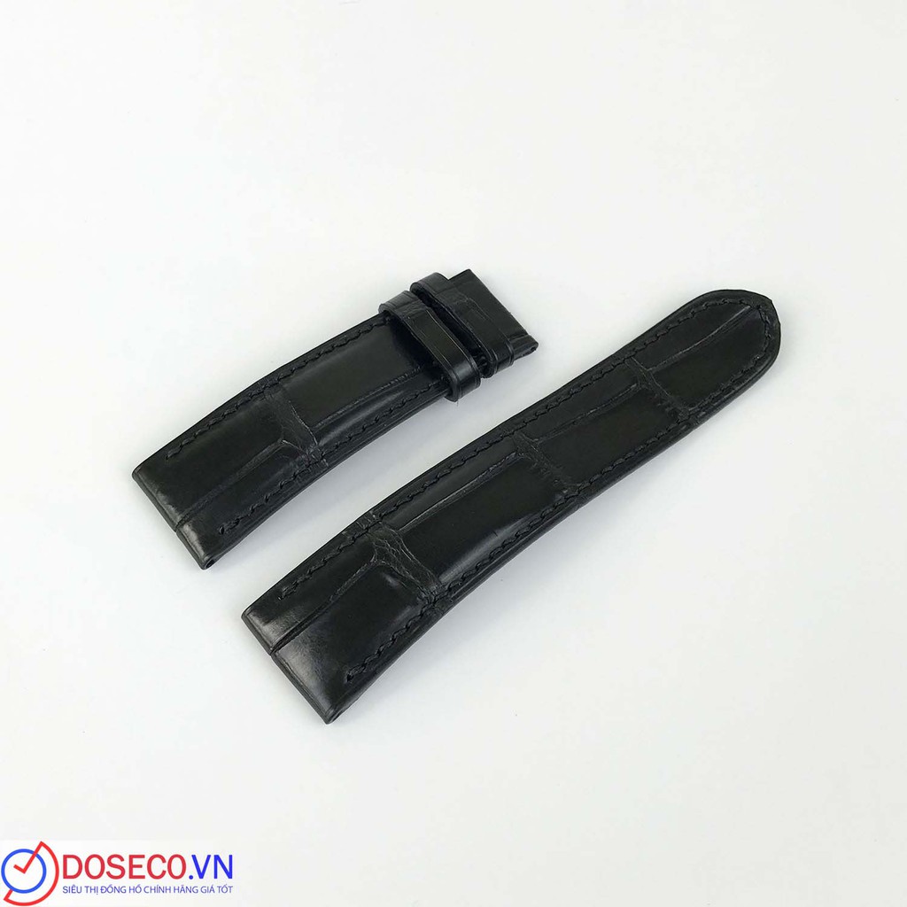 Dây đồng hồ da cá sấu handmade đen chỉ đen