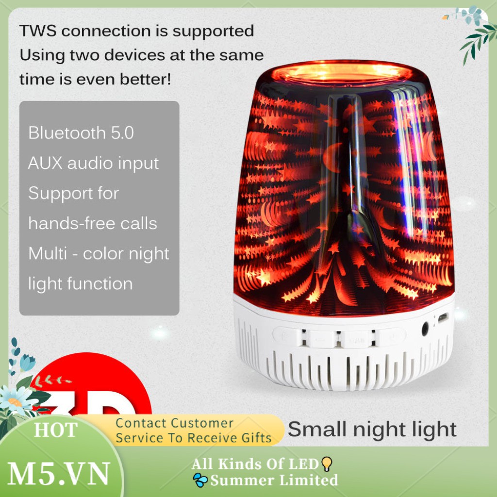 Night Light Bluetooth Speaker 3D Glass Bedside 7 Color Led Portable Wireless Rechargeable Lamp Best Gift For Kids