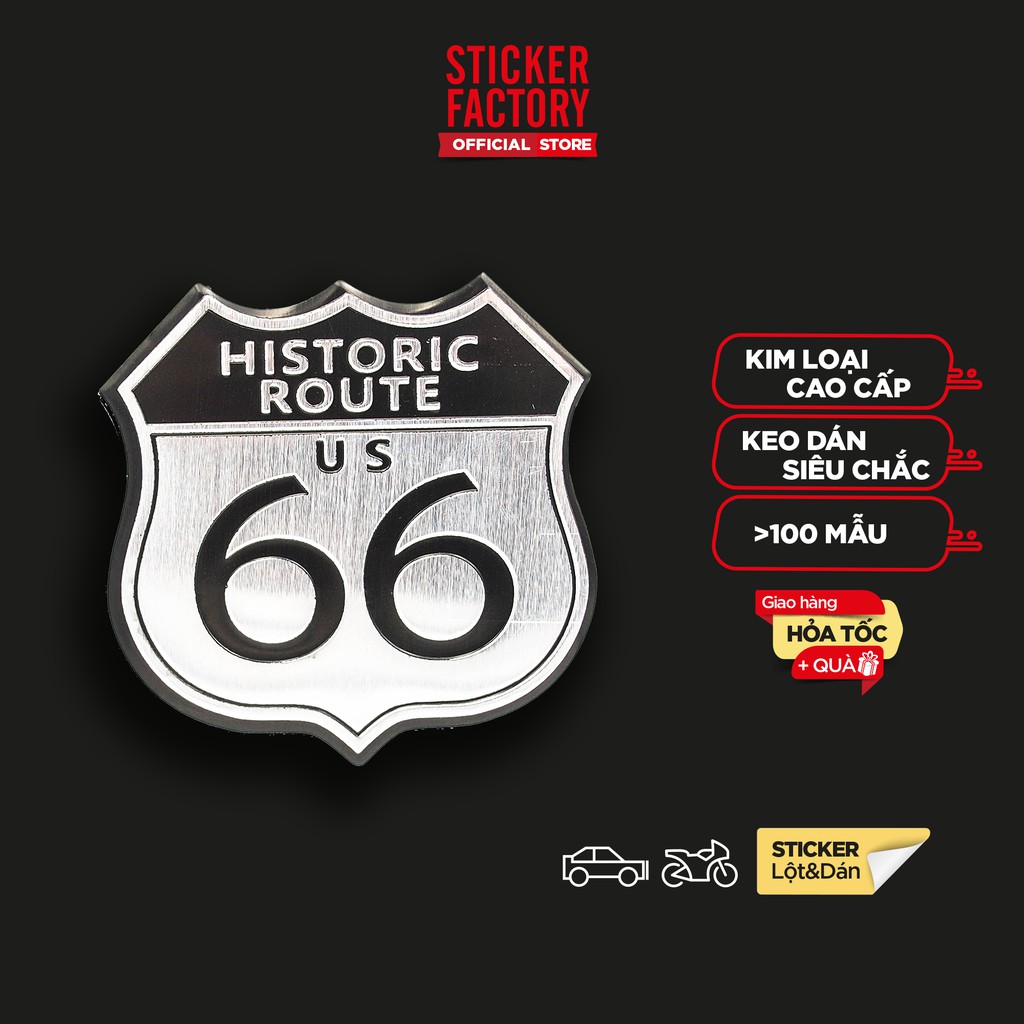 Sticker hình dán Metal Route 66 Huyền Thoại