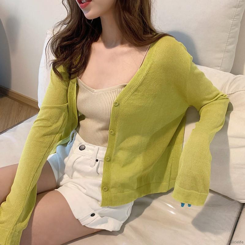 Áo Khoác Cardigan Dài Tay Cổ Chữ V Phối Nút Xinh Xắn Dành Cho Nữ