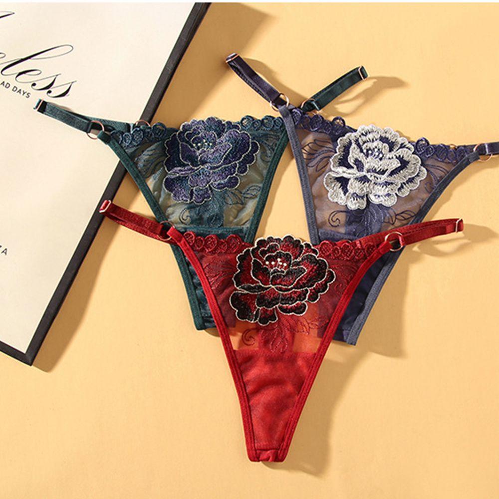 Quần Lót Lọt Khe Màu Trơn Thoáng Khí Thêu Hoa Thời Trang Cho Nữ