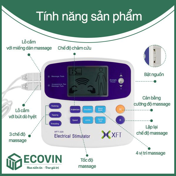 Máy massage Xung Điện Trị Liệu Châm Cứu Cao Cấp Tặng thêm 8 miếng dán xung điện XFT-320