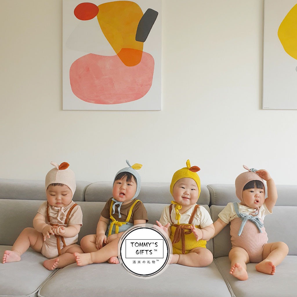 Set quần yếm mũ trẻ em phong cách hoa quả cute xinh xắn 2022, chất mềm đẹp co dãn