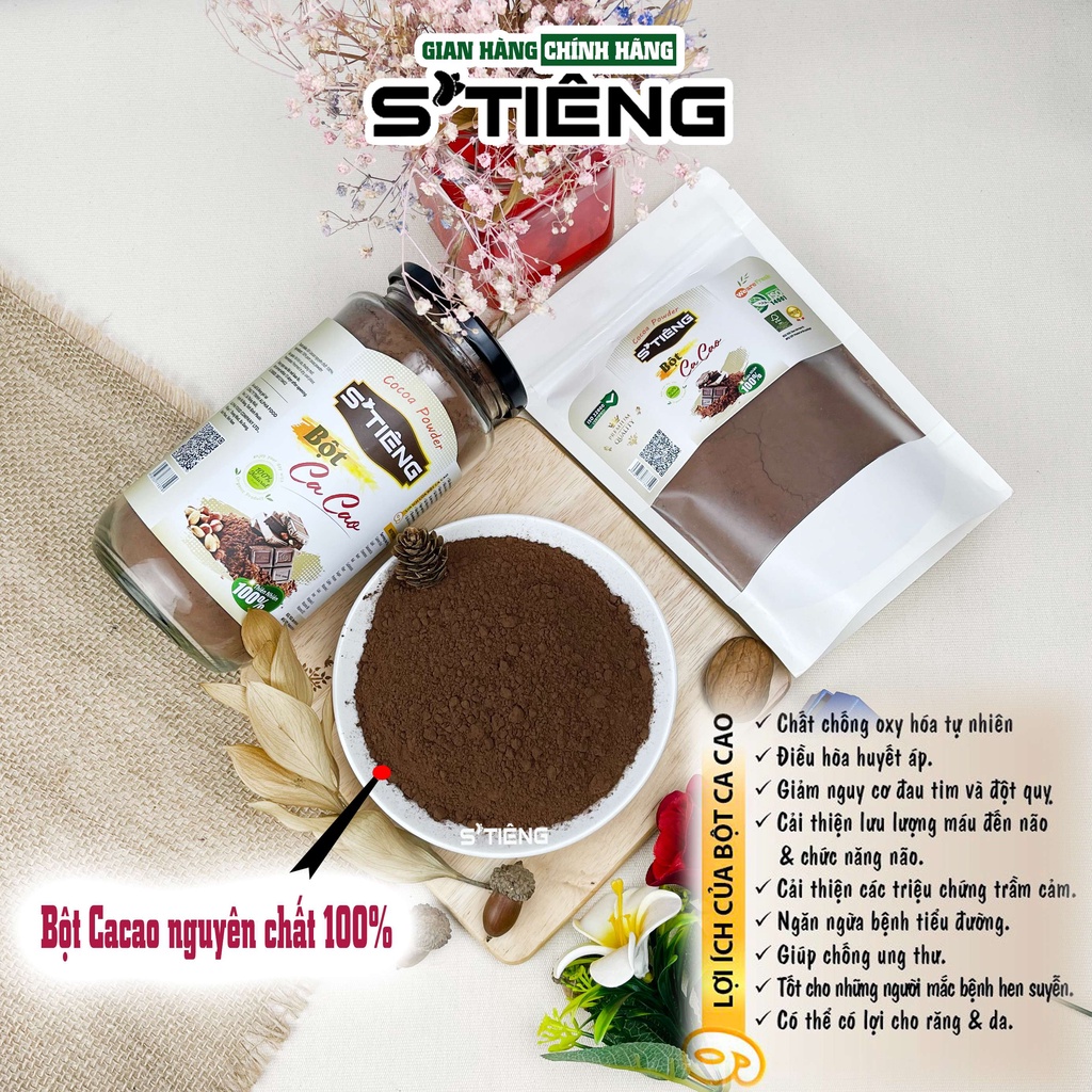 450Gr Bột CACAO Nguyên Chất Giảm Cân Cao Cấp STIENG Hủ Thủy Tinh
