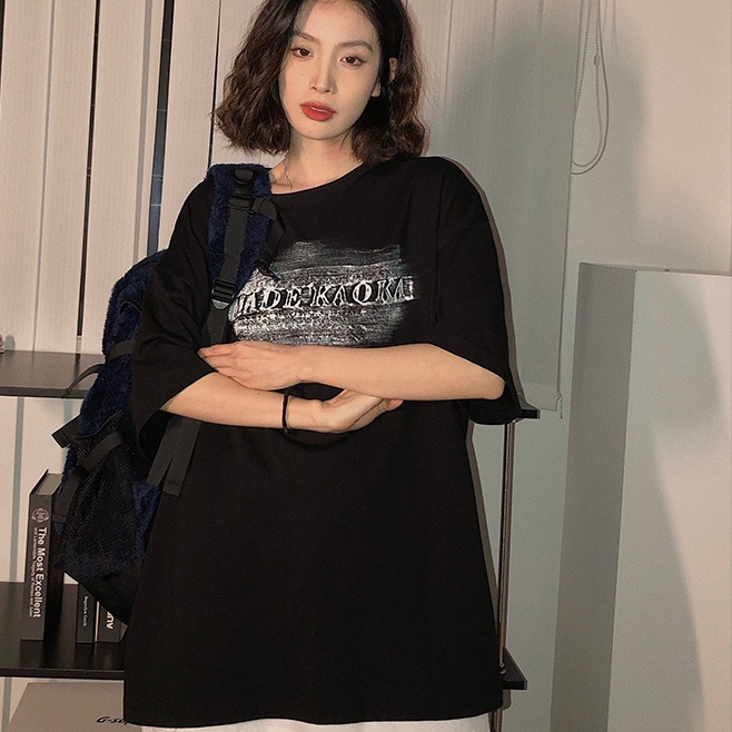 SUXI Áo Thun Ngắn Tay Cổ Tròn Dáng Rộng In Chữ Đơn Giản Thời Trang Mùa Hè Cho Nữ