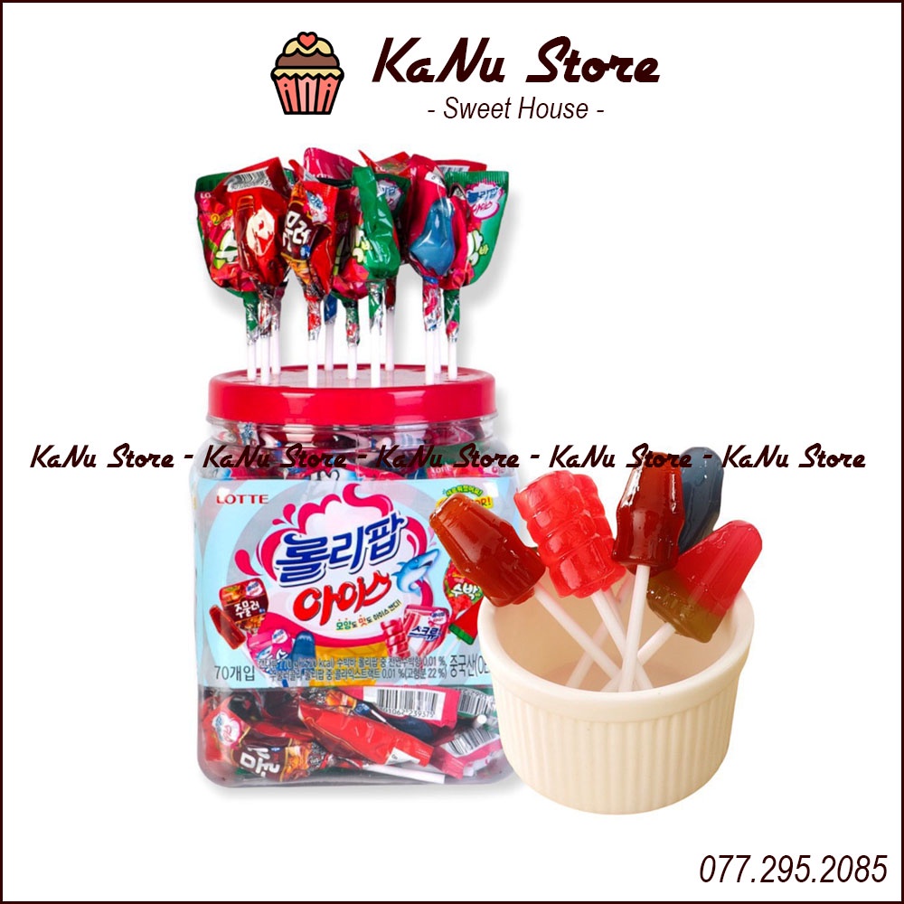 Kẹo mút Lotte 4 vị trái cây Hàn Quốc cho bé ăn vặt ngon rẻ (dâu, dưa hấu, cola, soda)