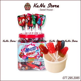 [Hộp 60 cái] Kẹo mút Lotte 4 vị trái cây Hàn Quốc cho bé ăn vặt ngon rẻ (dâu, dưa hấu, cola, soda)