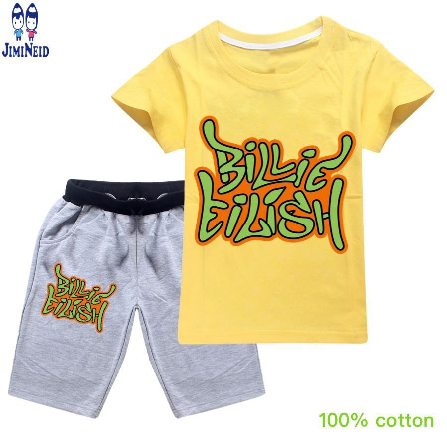 【JD】Korean Summer Billie Eilish Baby Boy Girl Short-sleeved cotton T-shirt + shorts 2-piece set Travel Shopping