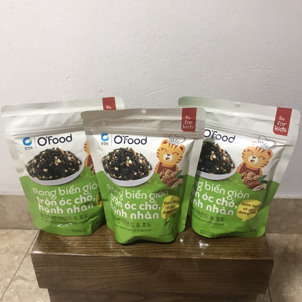 Combo 3 gói rong biển trộn cơm Ofood ngon tiện lợi, rong biển giòn trộn óc chó, hạnh nhân trộn cơm, cháo cho bé gói 30g