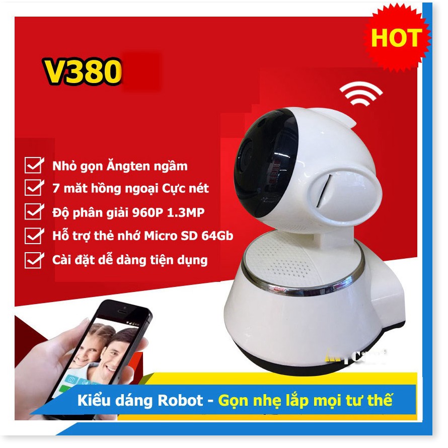 Camera Theo Dõi V380 ✔Chính Hãng✔️ Kết nối không dây qua điện thoại, Đàm thoại 2 chiều, Xoay 360.