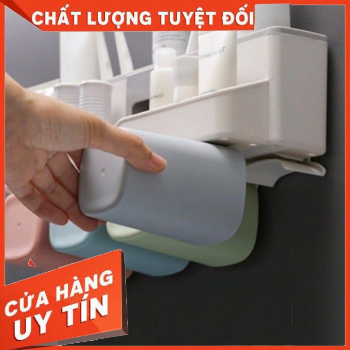 Bộ dụng cụ nhả kem đánh răng lúa mạch 4 cốc kèm giá treo bàn chải Ecoco [FREESHIP]