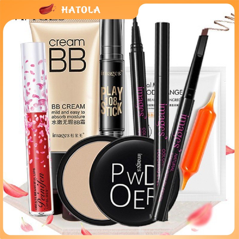 Bộ trang điểm IMAGES Kem BB + Bút tạo khối + Phấn phủ + Chì kẻ mày + Bút dạ kẻ mắt + Son kem + Mặt nạ TH-12