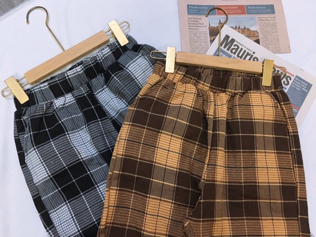 Quần suông ống rộng kẻ caro dáng dài cạp cao siêu hot | BigBuy360 - bigbuy360.vn